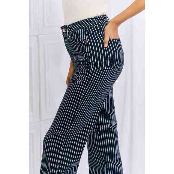 Judy Blue Cassidy Full Size High Waisted Tummy Control Striped Straight Jeans - Picture 6 of 6